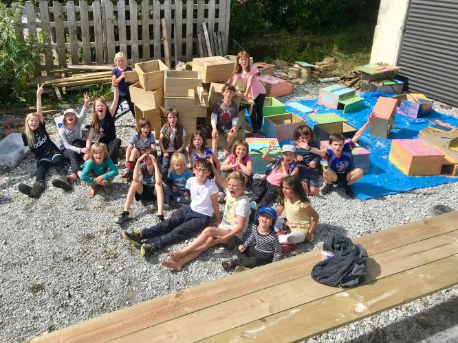 School children visiting the Penguin Shed